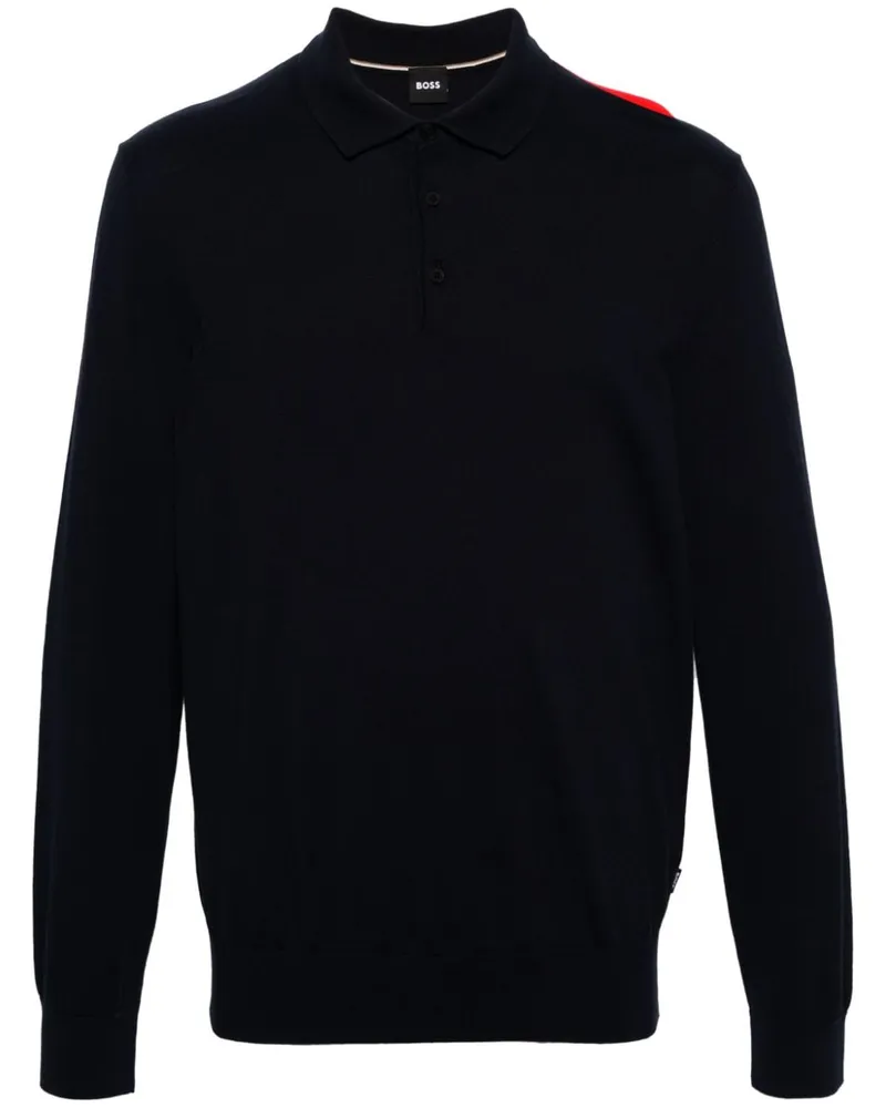 HUGO BOSS Fein gestrickter Pullover mit Polokragen - Blau Blau