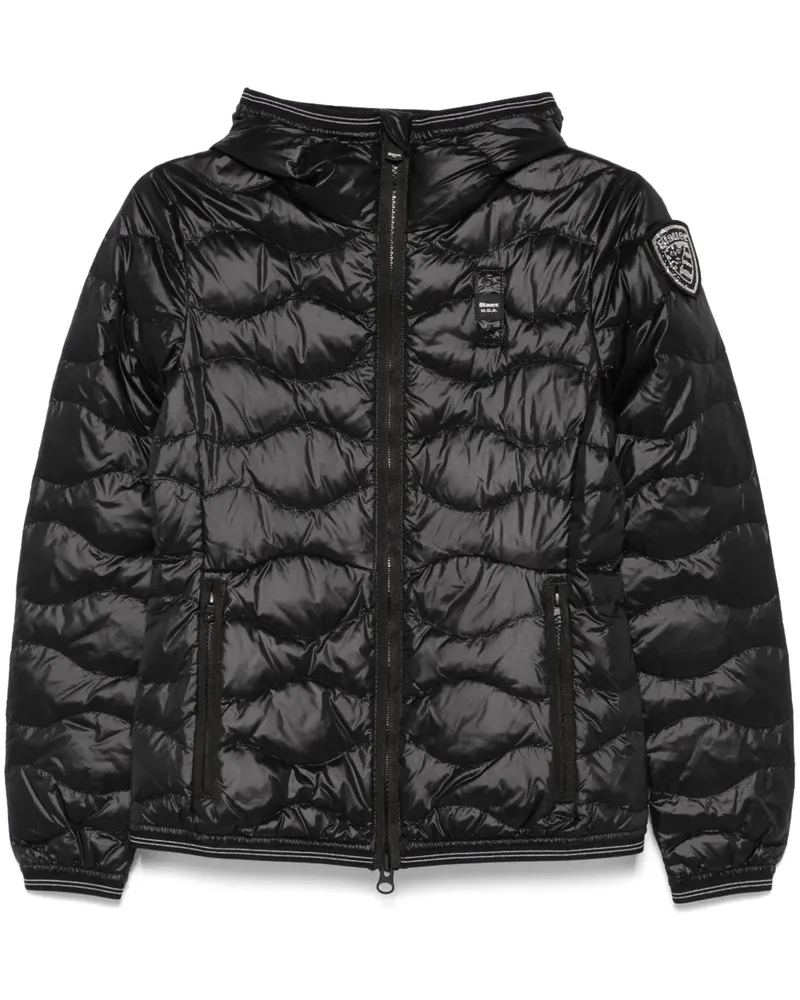 Blauer Gefütterte Jacke mit Logo-Patch - Schwarz Schwarz