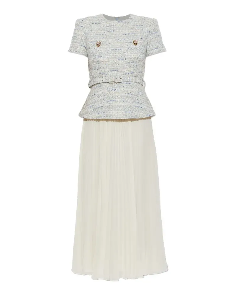 Self-Portrait blue boucle chiffon midi dress - Nude Nude