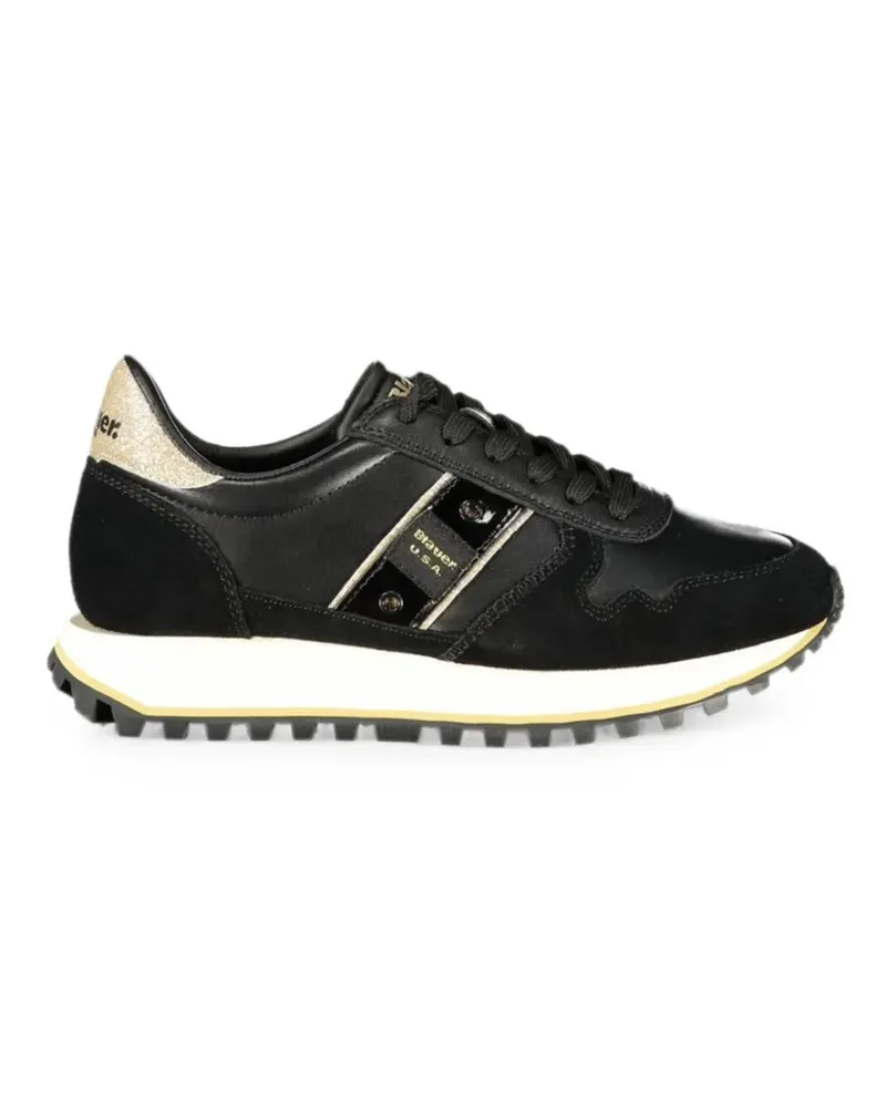 Blauer glitter-detail panelled sneakers - Schwarz Schwarz
