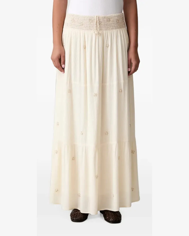 Hoss Intropia Roxana bead-embellished tiered maxi skirt - Nude Nude