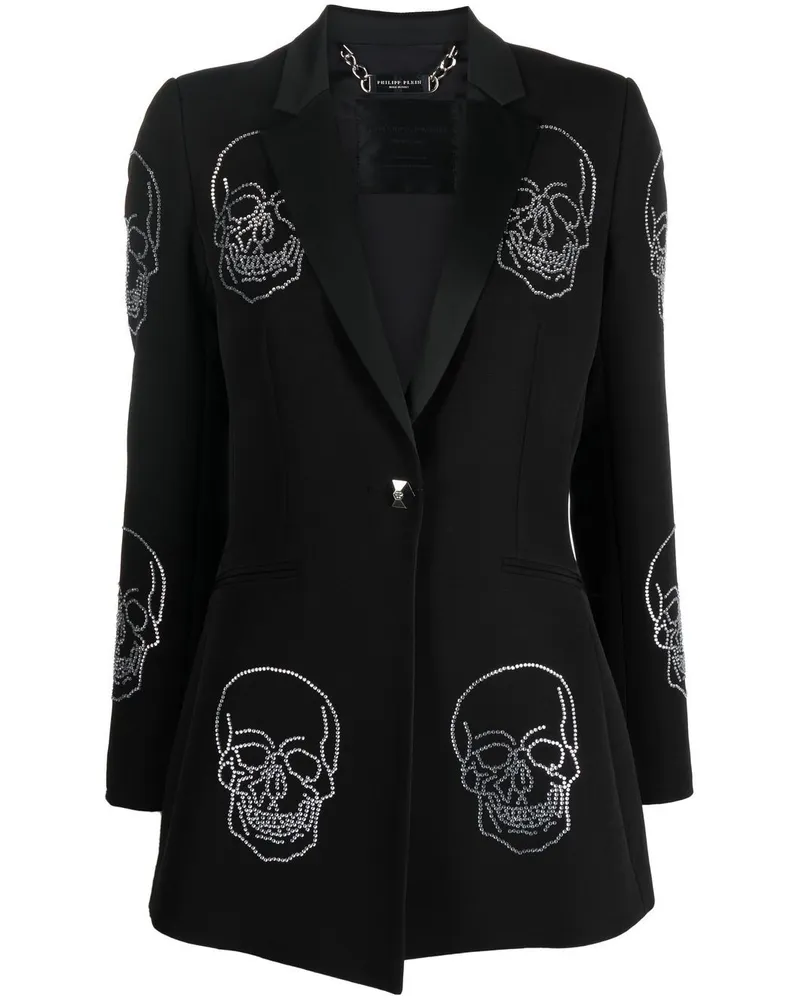 Philipp Plein Einreihiger Mantel mit Totenköpfen - Schwarz Schwarz