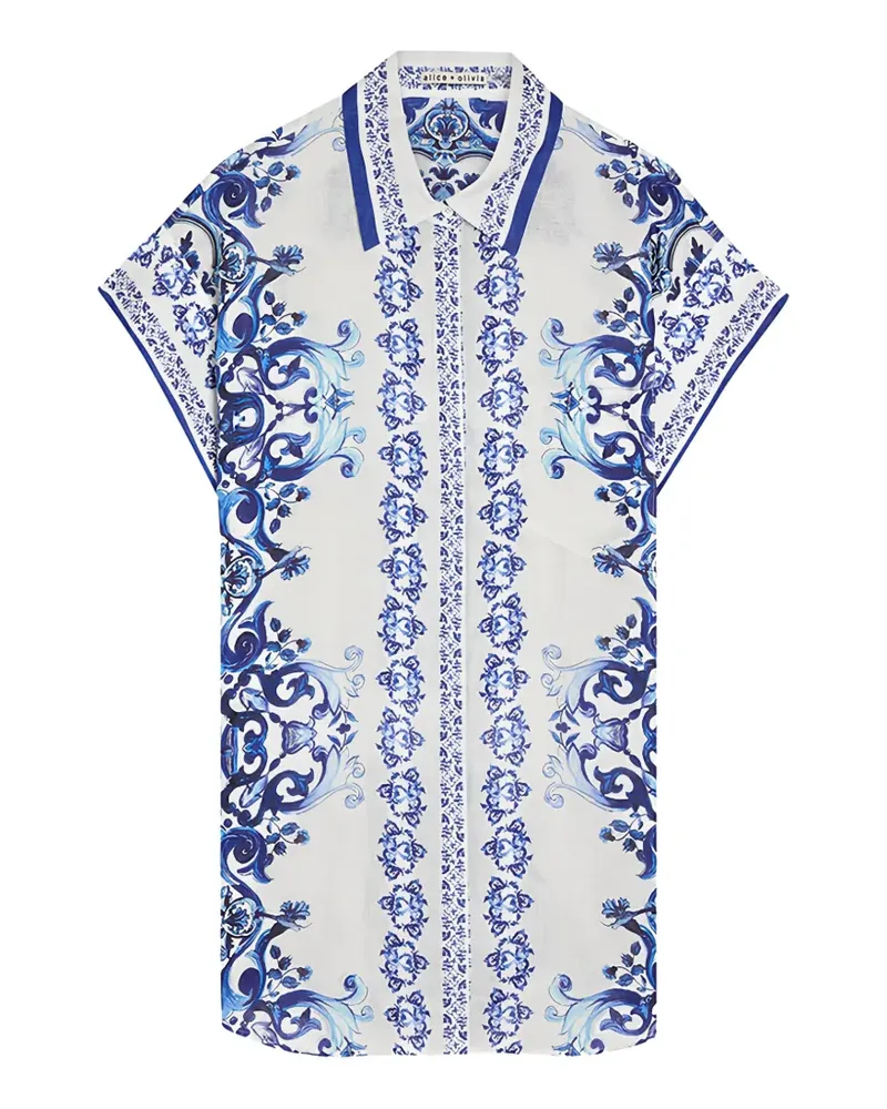 Alice + Olivia Leinenhemd mit Blumenprint - Weiß Weiß
