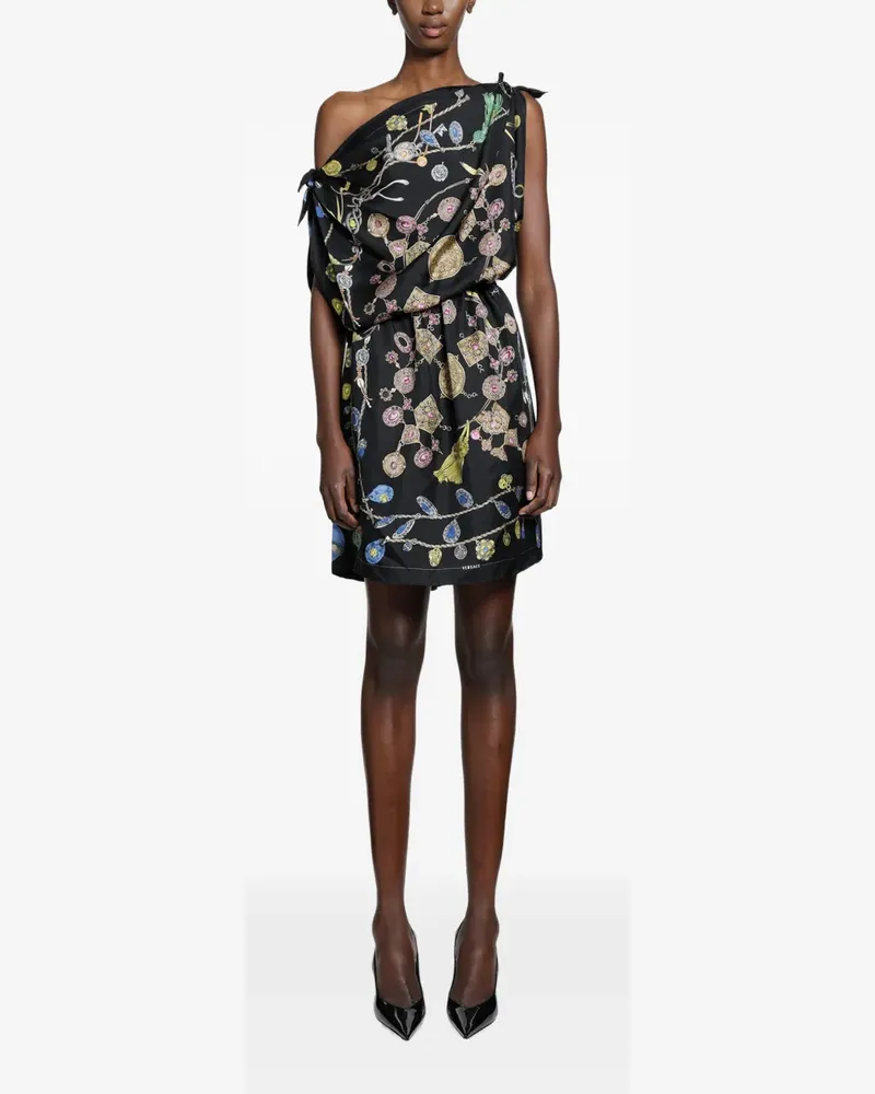 Versace jewellery-print one-shoulder mini dress - Schwarz Schwarz