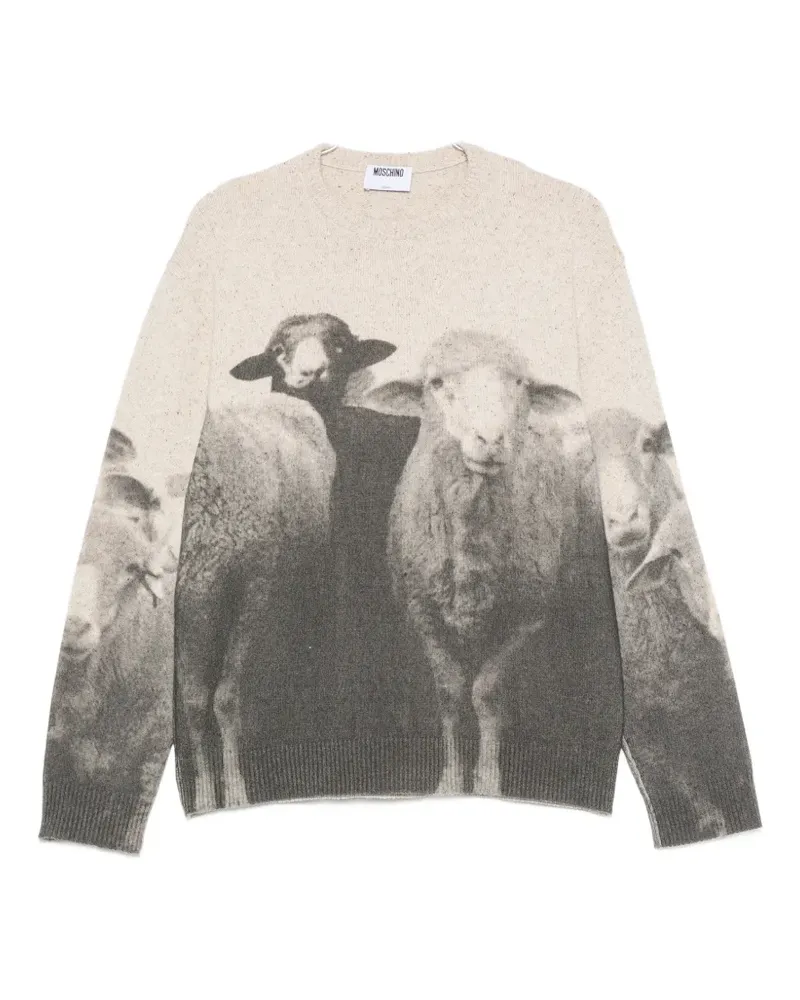 Moschino sheep-print crewneck sweater - Nude Nude