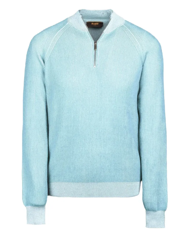 MOORER Gerippter Fedro-Sia Pullover mit Reißverschluss - Blau Blau