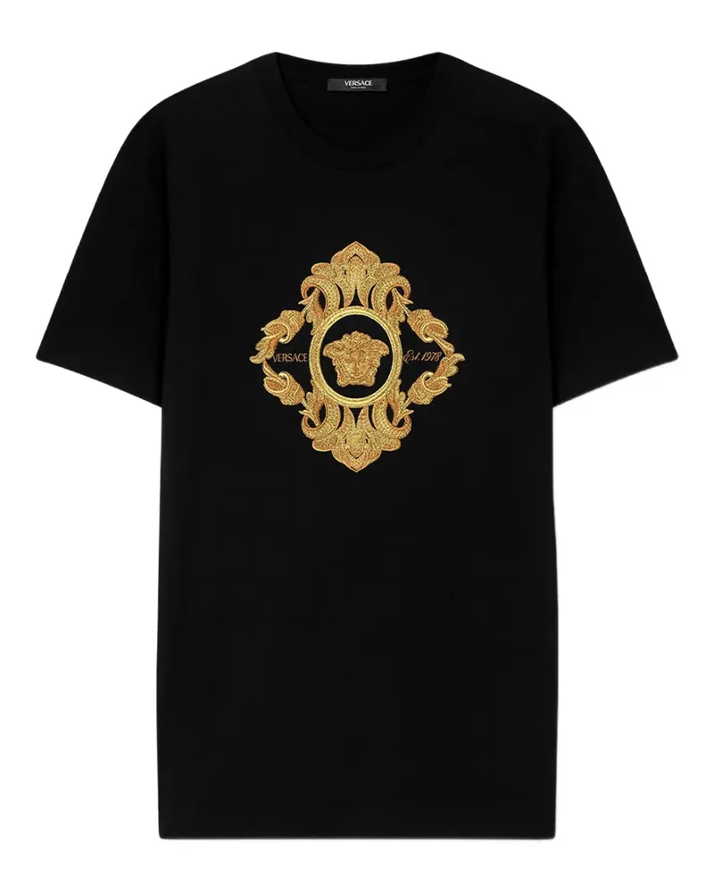 Versace Architectural T-Shirt mit Barock-Stickerei - Schwarz Schwarz
