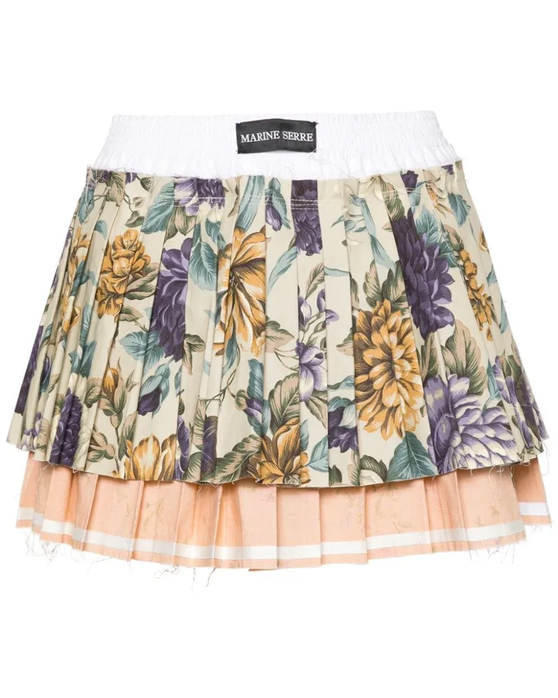 Marine Serre Upcycled Minirock mit Falten - Nude Nude