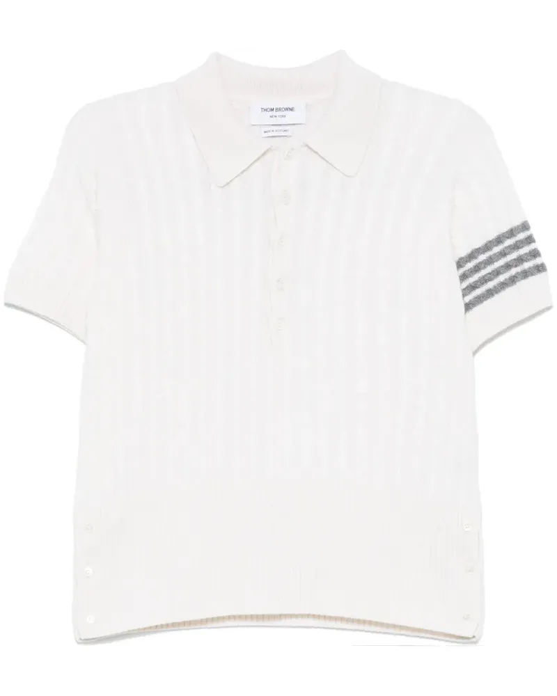 Thom Browne 4 Bar Stripe Poloshirt mit Zopfmuster - Weiß Weiß
