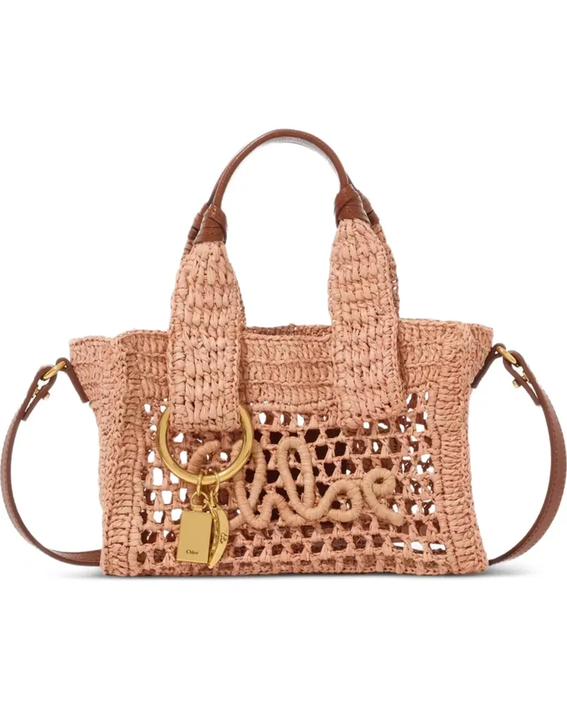 Chloé mini Summer Banana woven logo-patch tote bag - Rosa Rosa