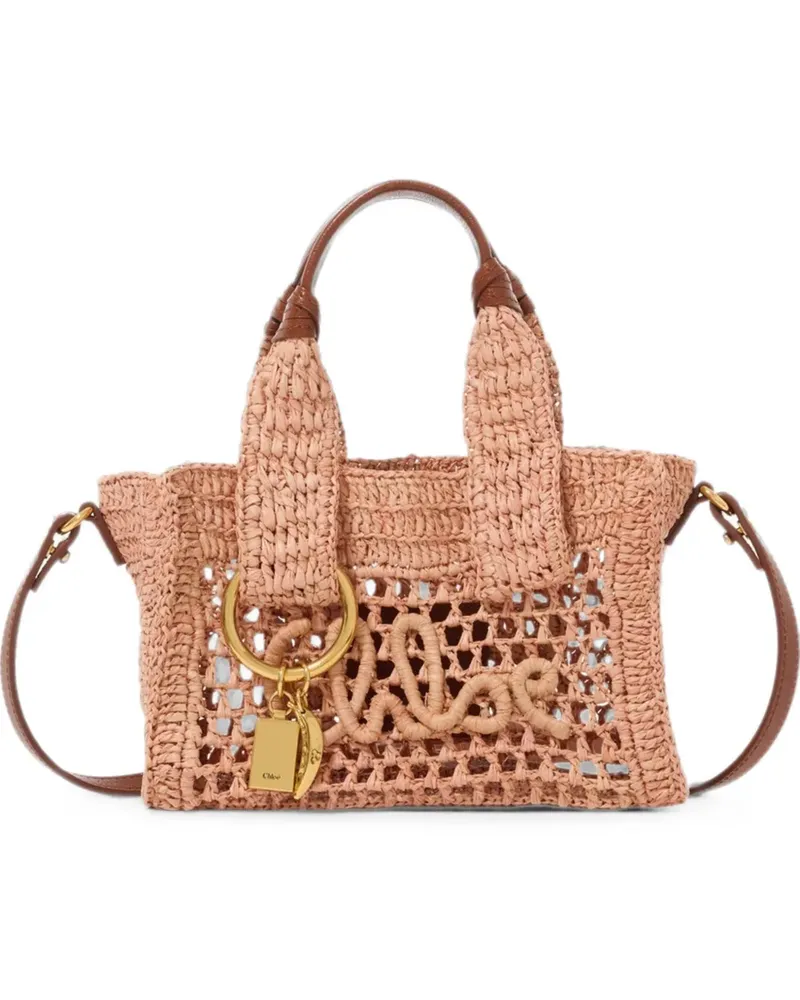 Chloé mini Summer Banana woven logo-patch tote bag - Rosa Rosa