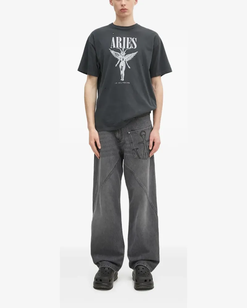 Aries T-Shirt in Distressed-Optik - Schwarz Schwarz
