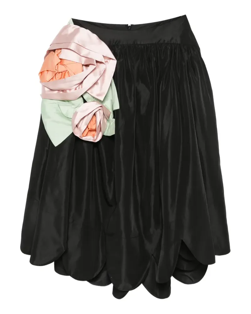Simone Rocha floral-appliqué midi skirt - Schwarz Schwarz