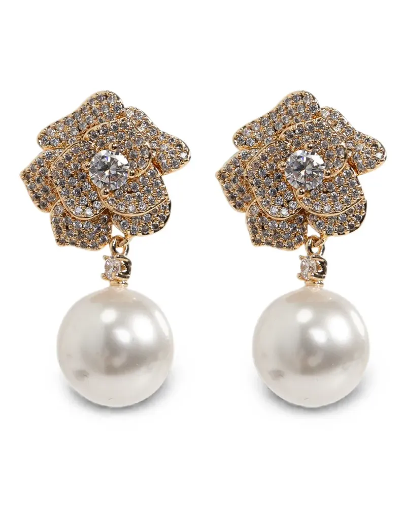 Self-Portrait crystal-embellished faux-pearl earrings - Gold Gold