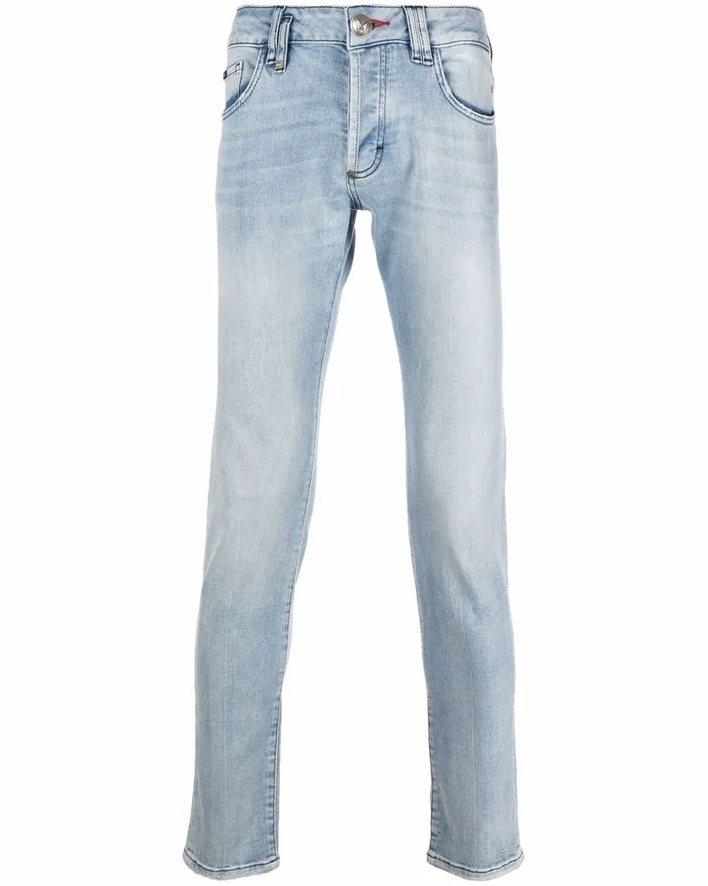 Philipp Plein Skinny-Jeans mit Logo-Schild - Blau Blau