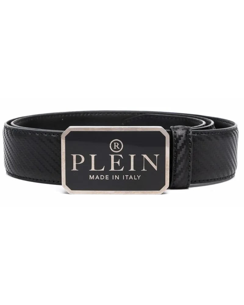 Philipp Plein Strukturierter Gürtel mit Logo-Schild - Schwarz Schwarz