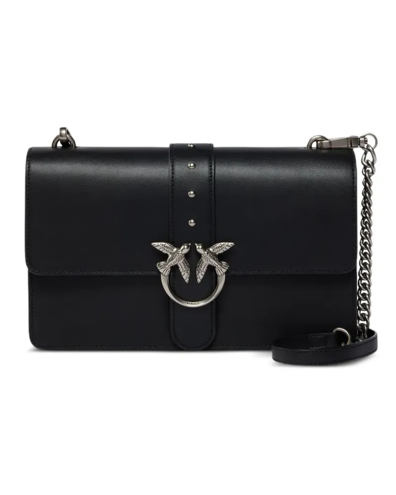 Pinko Mittelgroße Love Handtasche aus Leder mit neuer Schnalle - Schwarz Schwarz