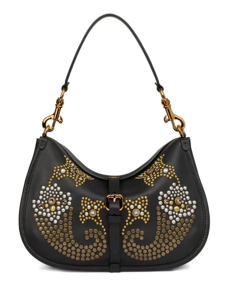 Etro Mittelgroße Pony Schultertasche mit Nieten - Schwarz Schwarz