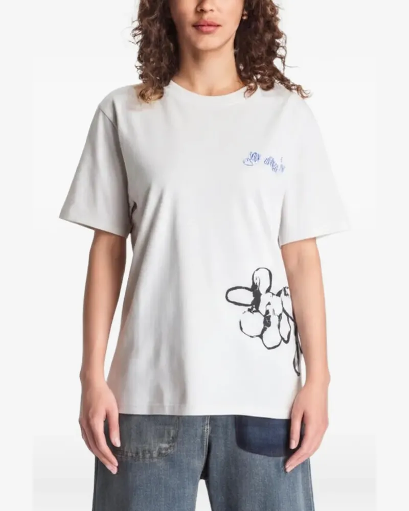 OFF-WHITE T-Shirt mit Blumenprint - Grau Grau