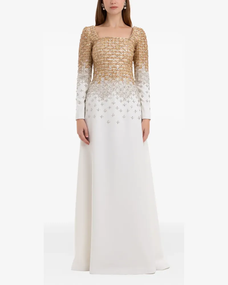 Dina Melwani gold silver ombré crystal-embroidered gown - Weiß Weiß