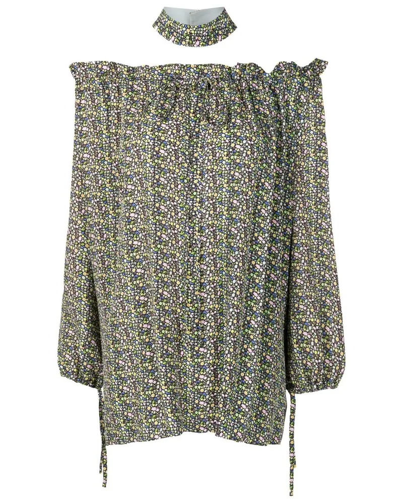 Gloria Coelho Schulterfreie Bluse mit Blumen-Print - Grün Grün