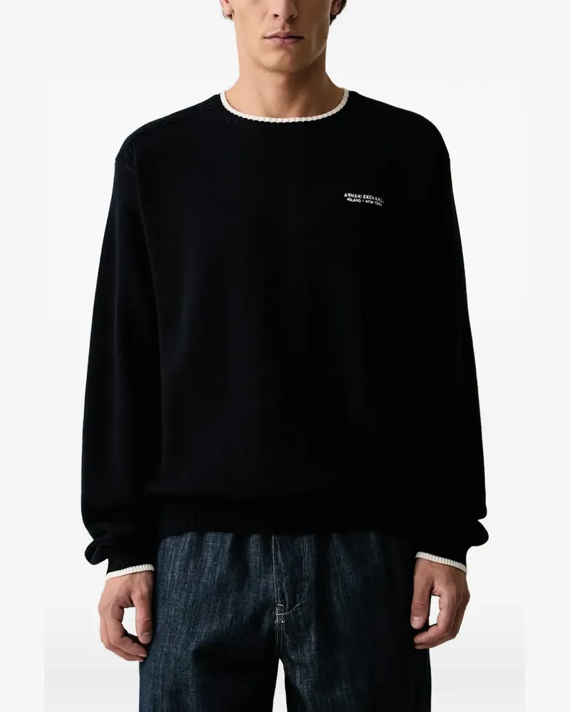 Armani Exchange logo-embroidered contrast-trim sweater - Blau Blau