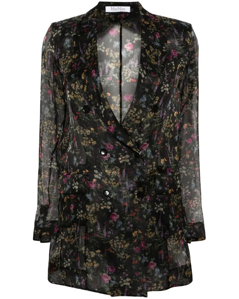 Max Mara Jabot Sakko mit Blumen-Print - Schwarz Schwarz