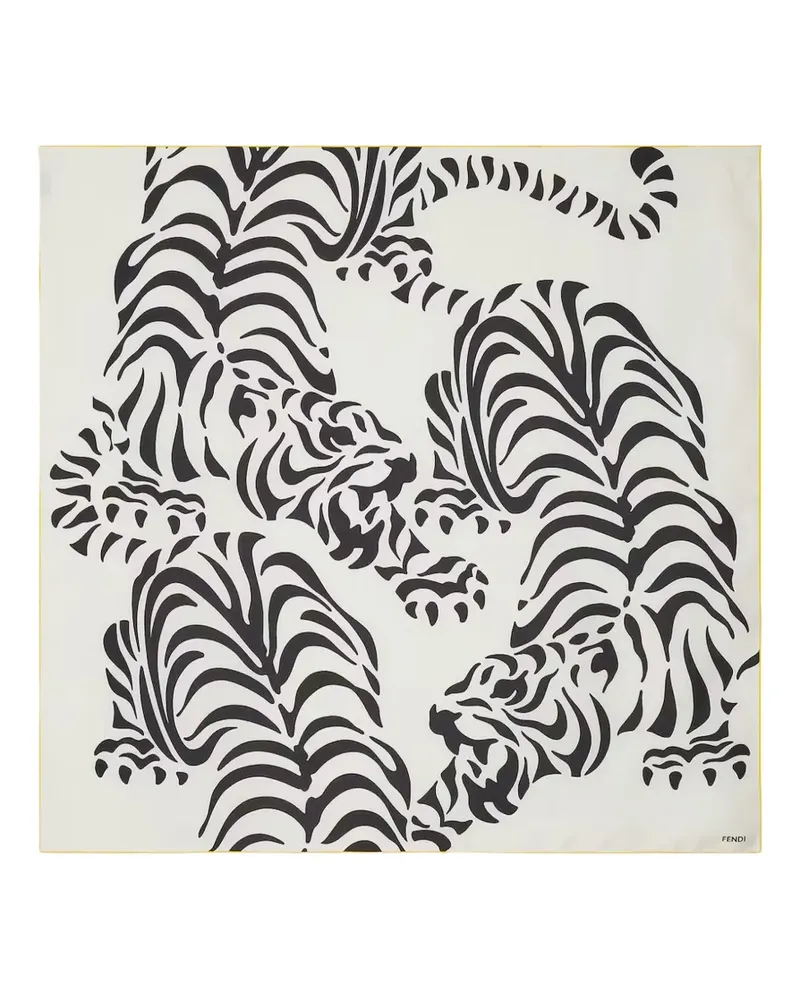 Fendi tiger-print silk scarf - Weiß Weiß