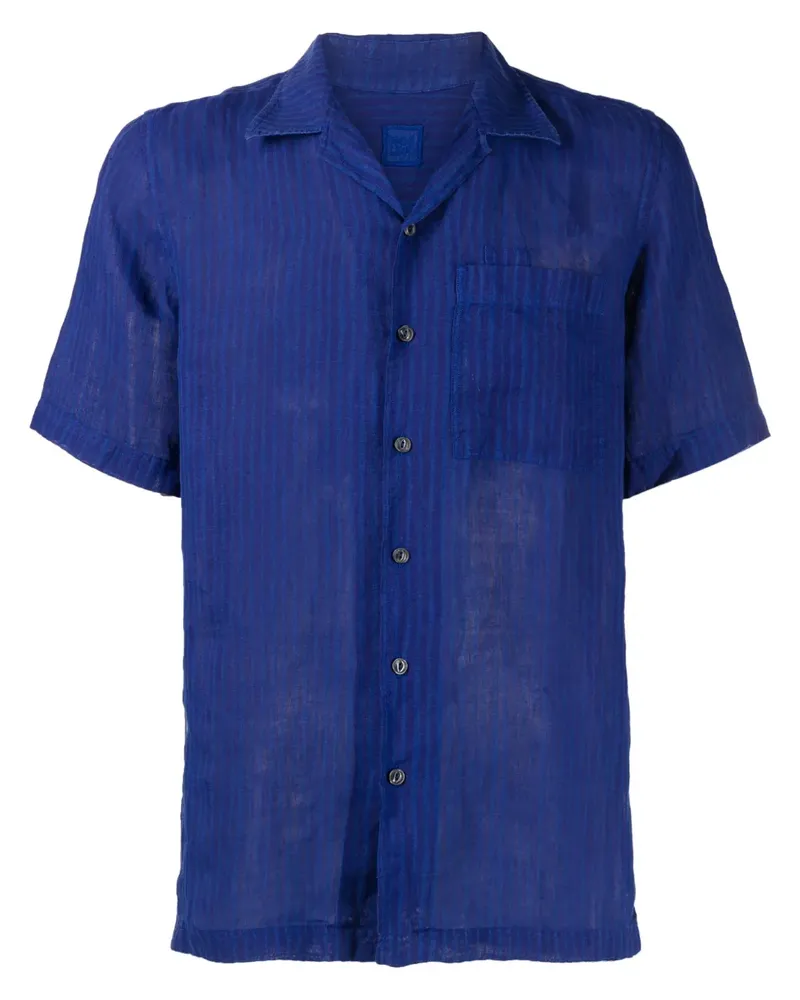 120% Lino Gestreiftes Hemd aus Leinen - Blau Blau