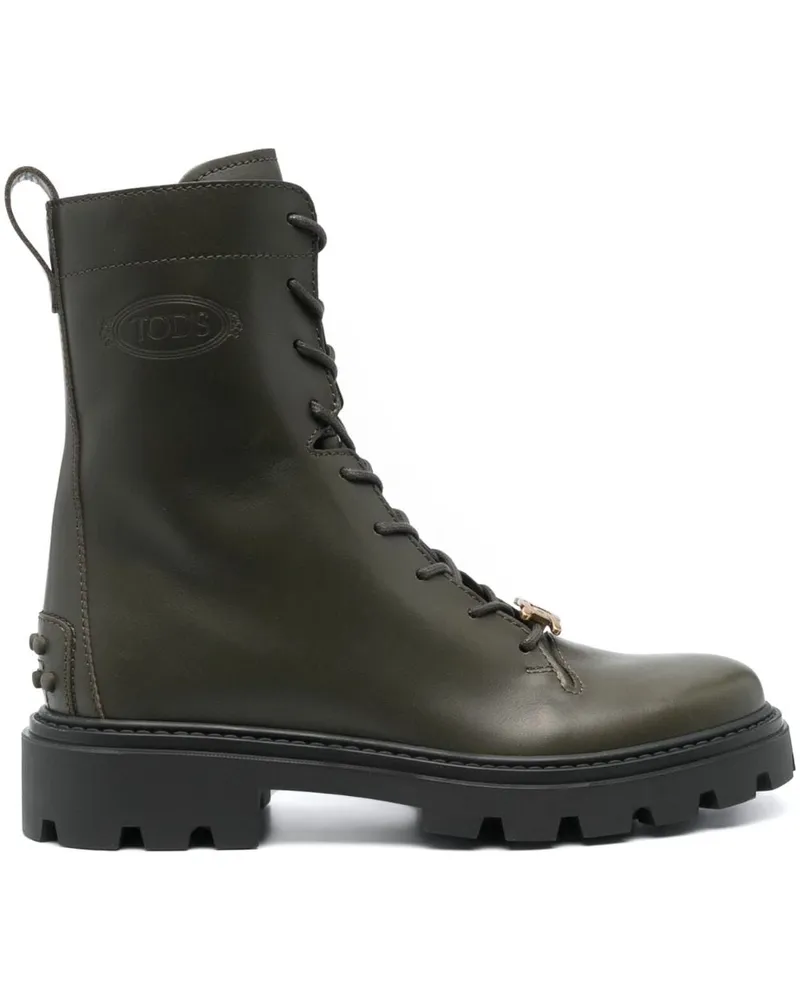 TOD'S Schnürstiefel mit Logo-Schild - Grün Grün