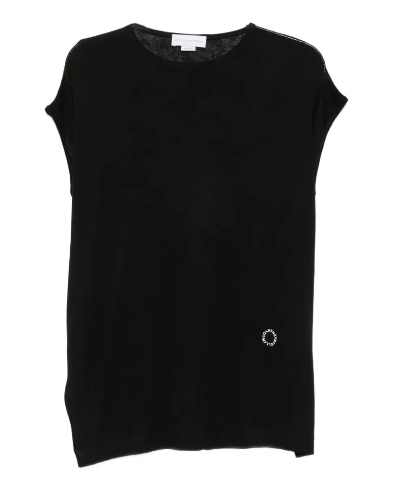Stella McCartney logo-embroidered cap-sleeve T-shirt - Schwarz Schwarz