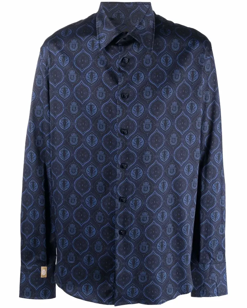 Billionaire Hemd mit barockem Print - Blau Blau