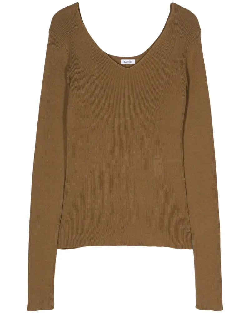 ASPESI Gerippter Pullover mit V-Ausschnitt - Grün Grün