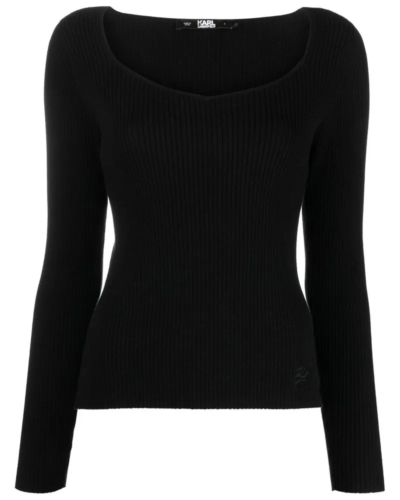 Karl Lagerfeld Geripptes Strickoberteil - Schwarz Schwarz