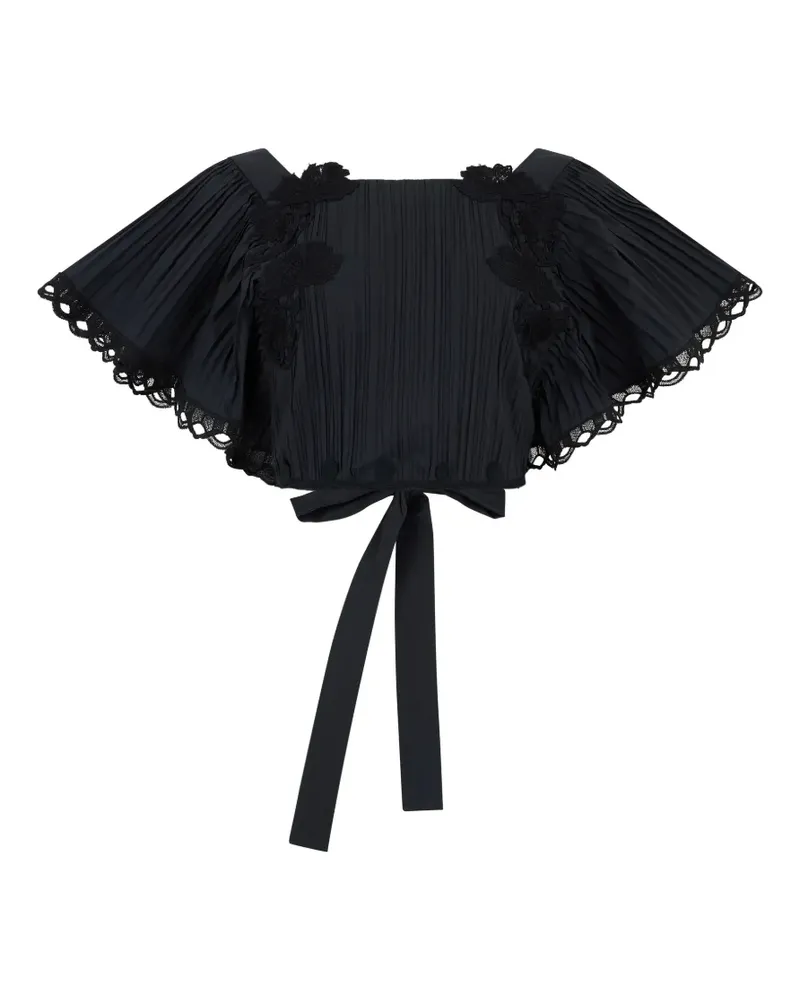 Alberta Ferretti Plissiertes Oberteil mit Blumenapplikation - Schwarz Schwarz