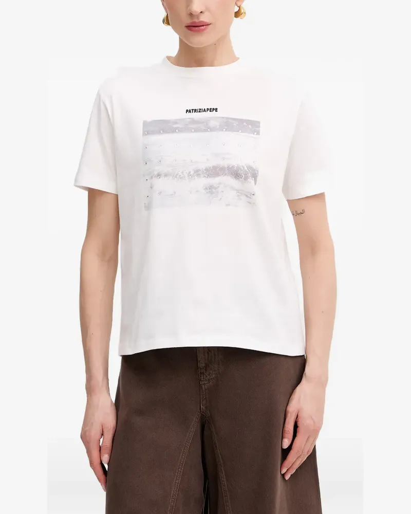 Patrizia Pepe T-Shirt mit kristallverziertem Print - Weiß Weiß