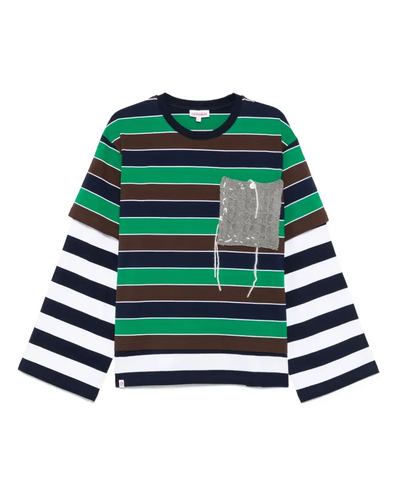 Charles Jeffrey Loverboy Gestreiftes T-Shirt mit Strick-Patch - Grün Grün