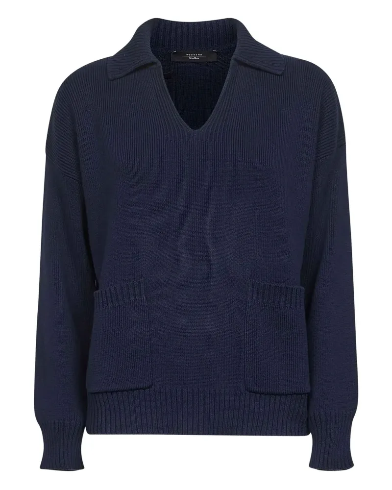 Max Mara V-Ausschnitt-Pullover mit aufgesetzten Taschen - Blau Blau