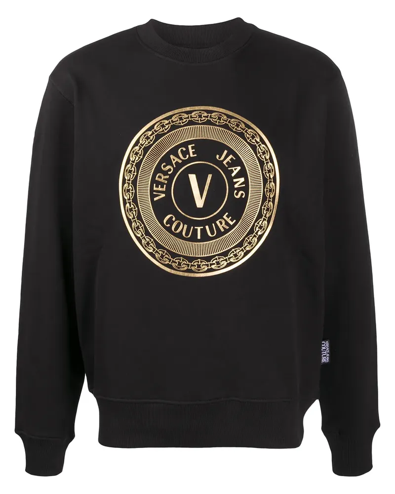 Versace Jeans Pullover mit Metallic-Logo - Schwarz Schwarz