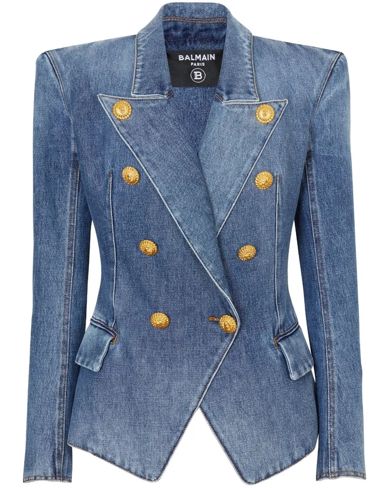 Balmain Doppelreihige Jeansjacke - Blau Blau