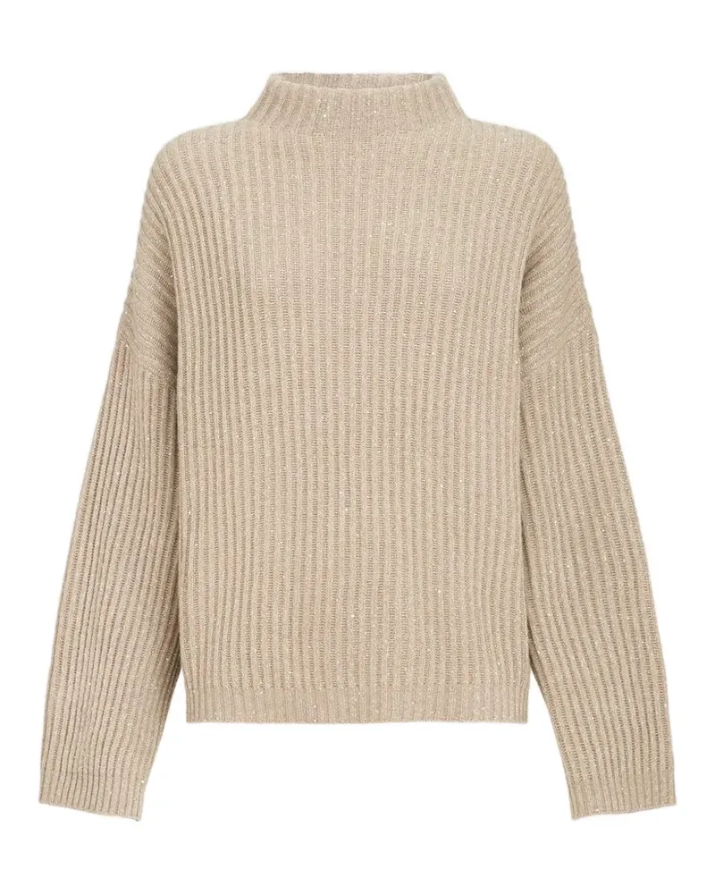 Brunello Cucinelli Gerippter Strickpullover mit Pailletten - Nude Nude