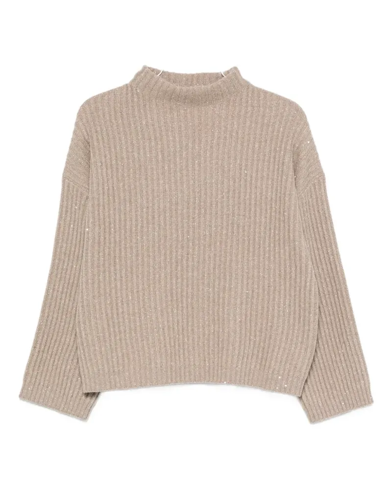 Brunello Cucinelli sequin-embellished ribbed-knit sweater - Nude Nude