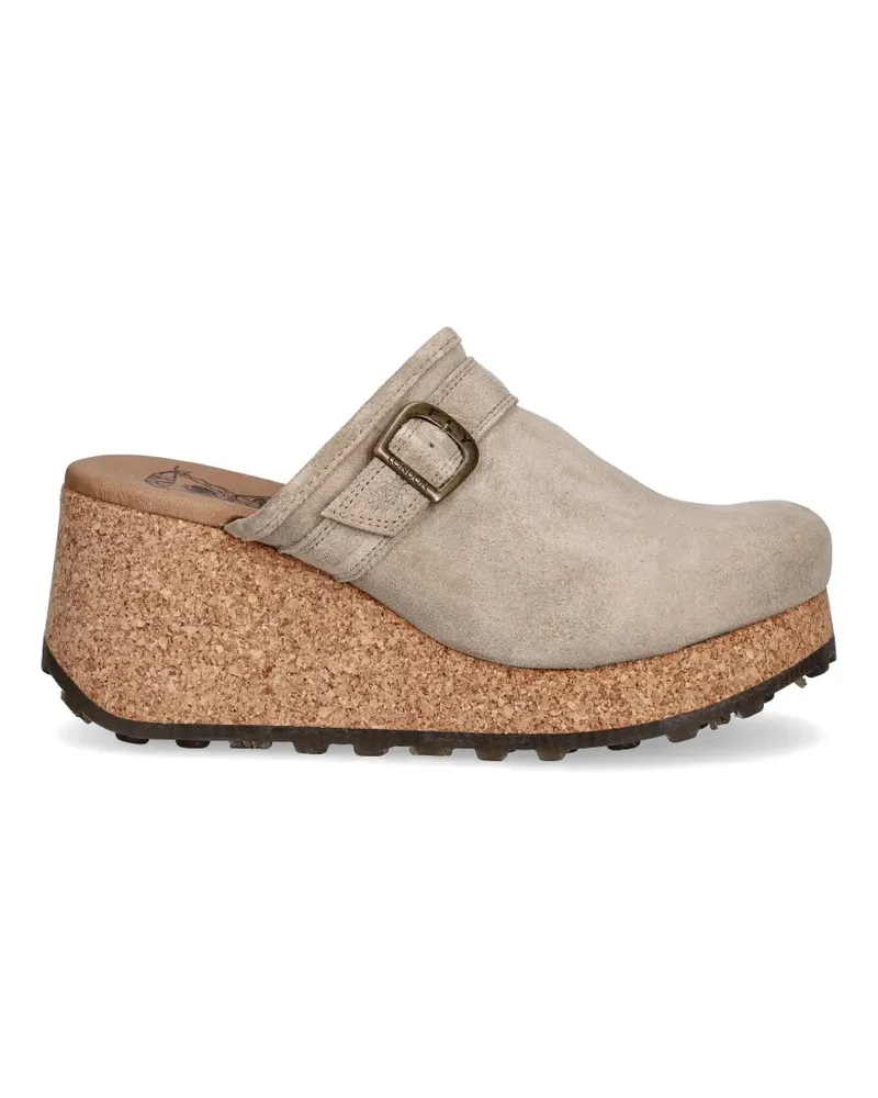 Fly London buckle-detail cork-wedge clogs - Nude Nude