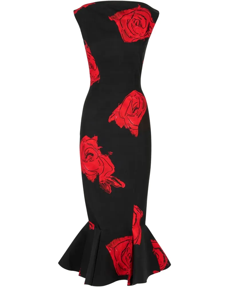 Marni Meerjungfrauenkleid mit Rosen-Print - Schwarz Schwarz