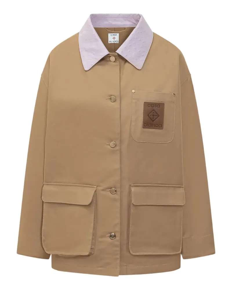 Casablanca Paris leather-collar patch-pocket jacket - Nude Nude