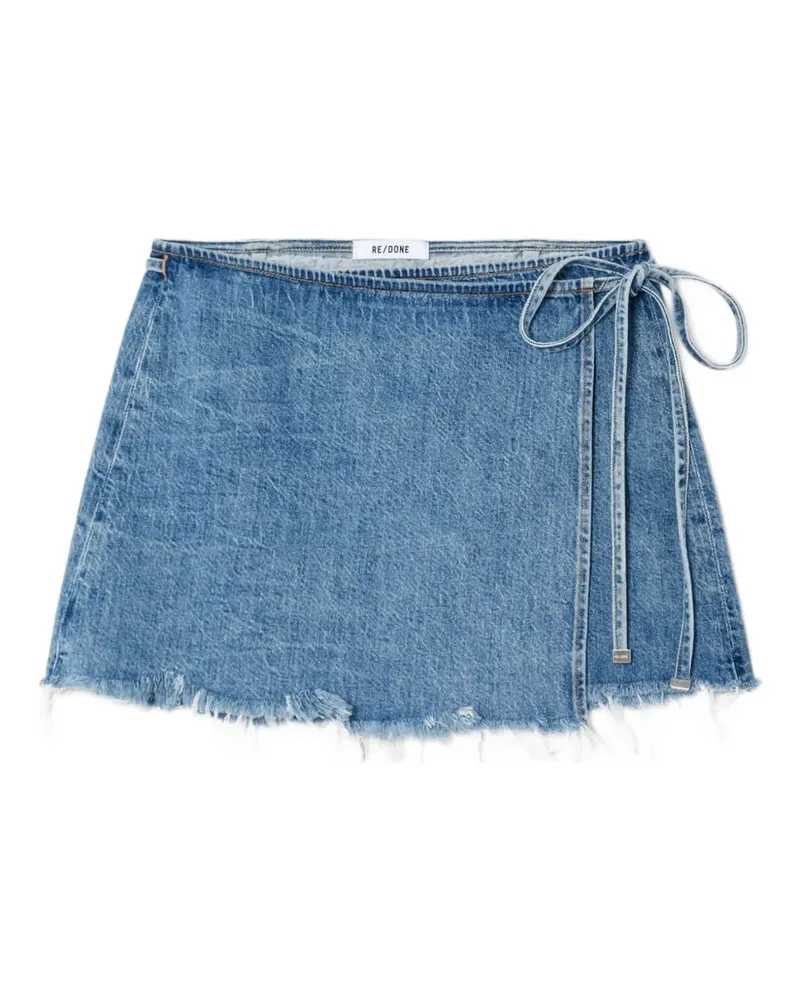 RE/DONE Gewickelter The Beach Minirock mit Fransen - Blau Blau