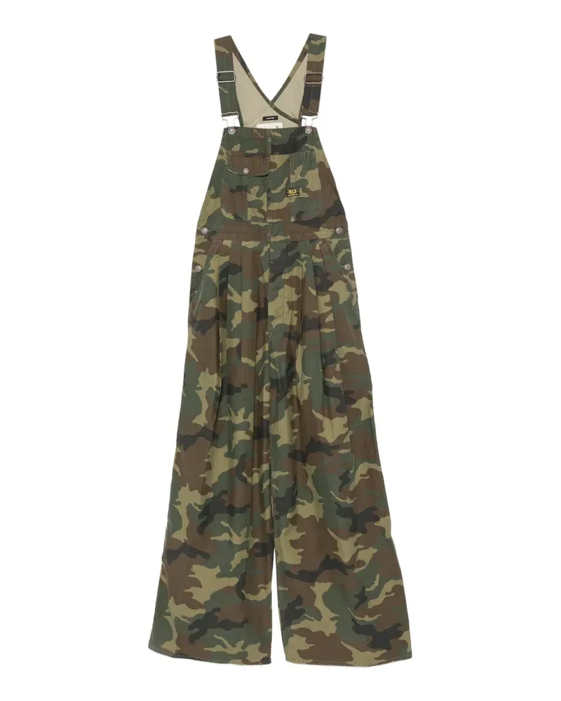 R13 Latzhose mit Camouflage-Print - Grün Grün