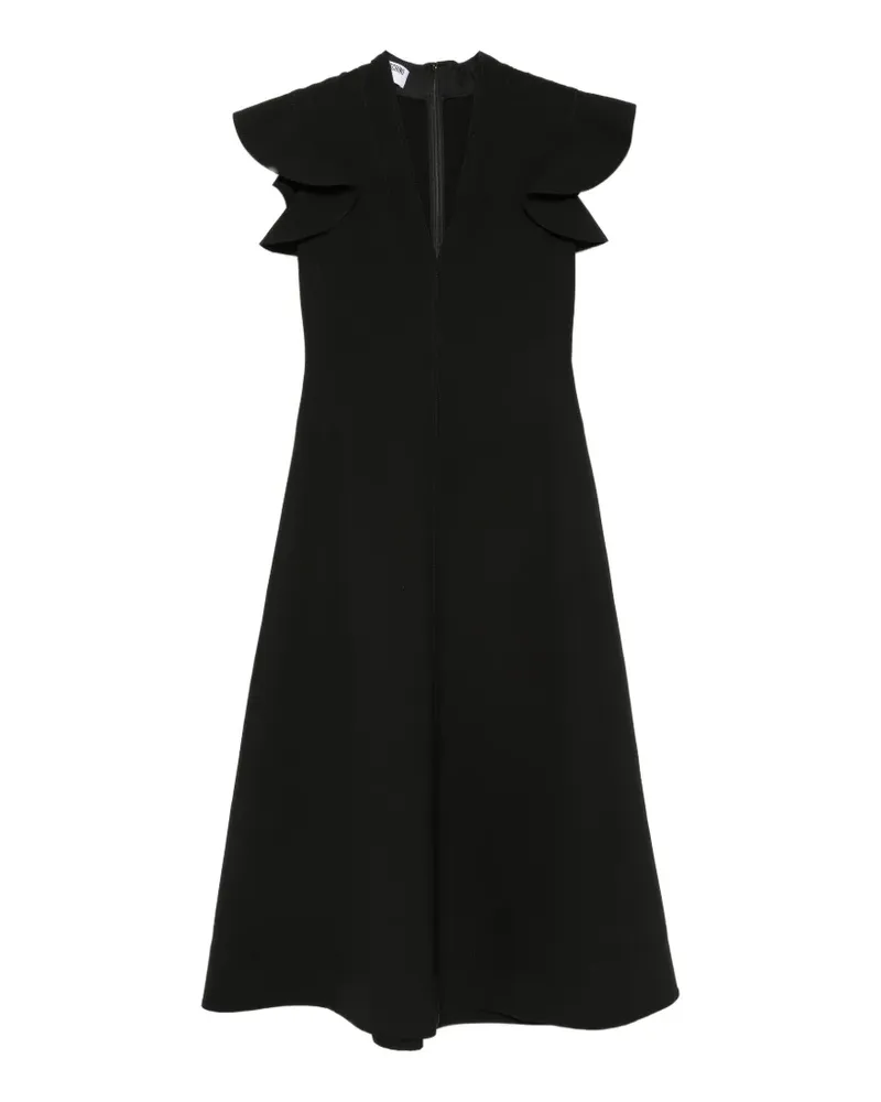 Moschino ruffled-sleeve V-neck midi dress - Schwarz Schwarz