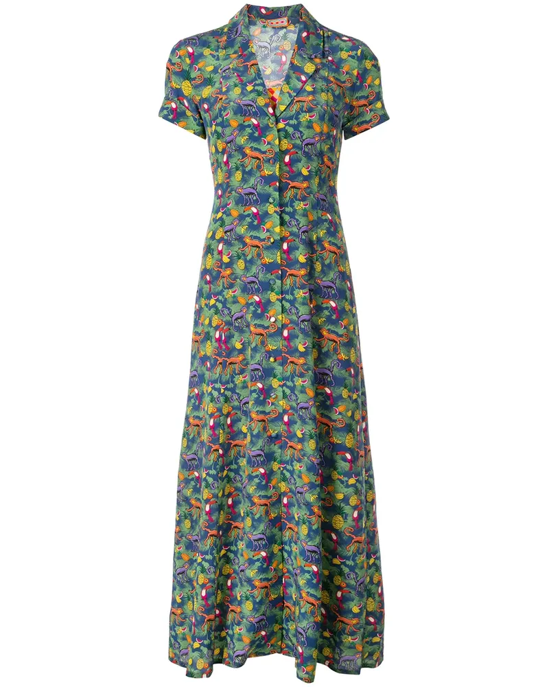 LHD Hemdkleid mit Affen-Print - Blau Blau