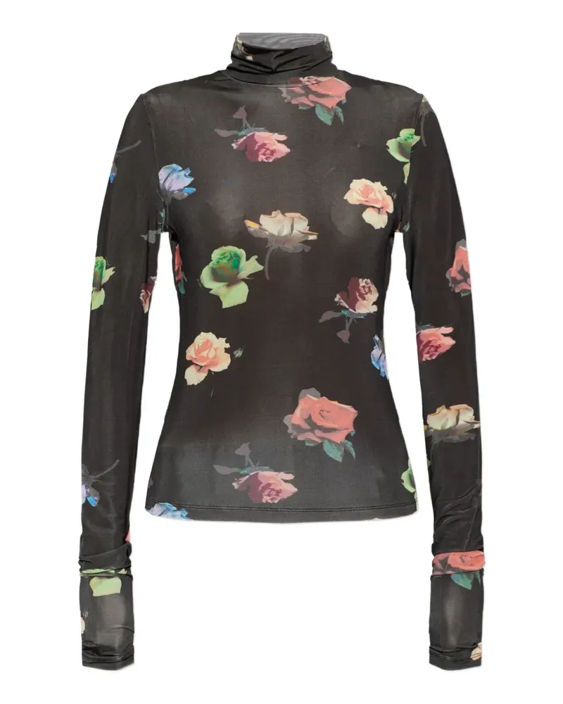 Ganni floral-print high-neck top - Schwarz Schwarz